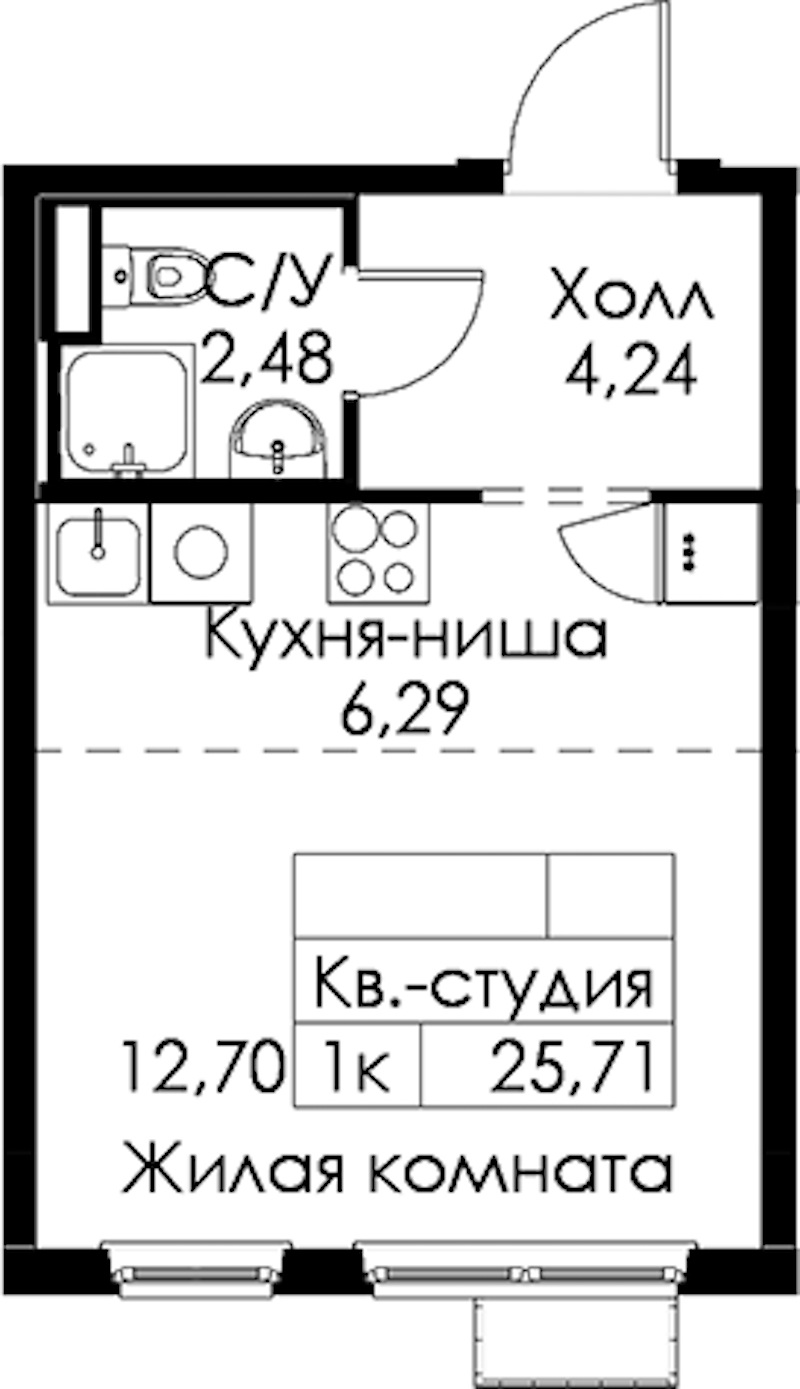 Квартира студия 25.71 м², 3/15 эт., ЖК «Янинский лес»